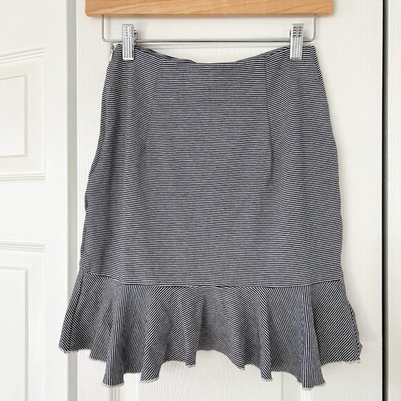 Club Monaco Debren Knit Skirt XS Navy White Stripe Asymmetrical Ruffle Hem - Picture 3 of 6